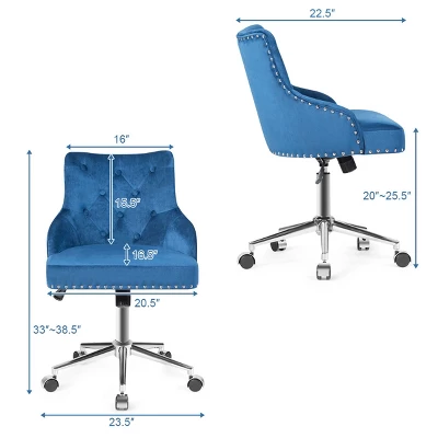 Tangkula Velvet Desk Chair Upholstered 360°Swivel Height Adjustable Rolling Office Chair For Office Bedroom Living Room 6 Tangkula Velvet Desk Chair Upholstered 360°Swivel Height Adjustable Rolling Office Chair For Office Bedroom Living Room - Image 4