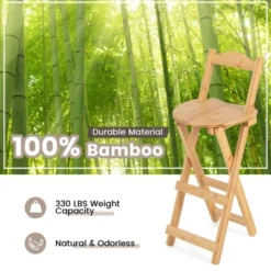 Costway Set Of 4 Bamboo Folding Barstools Counter Height Dining Chairs Installation Free -Living Room Furniture Store GUEST 06e445d6 dc25 4846 8f81 ef7d506d76ca