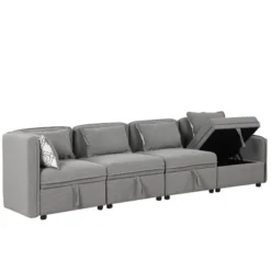 122.8" Minimalist Convertible Modular Sofa, Upholstered Sectional Sofa Couch With 5 Pillows-ModernLuxe -Living Room Furniture Store GUEST 0b88129f dce1 47fc 9ec4 c57992a409e8
