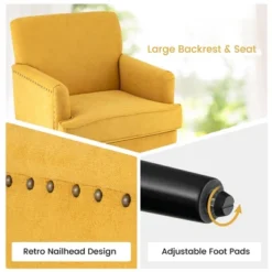 Tangkula Set Of 2 Modern Accent Chair Upholstered Sofa Chair W/ Rubber Wood Legs Yellow -Living Room Furniture Store GUEST 0d001da3 7e9d 43a7 82e1 6d3e2916838f