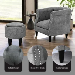 Costway Modern Accent Chair With Ottoman Armchair Barrel Sofa Chair With Footrest Grey 19 Costway Modern Accent Chair With Ottoman Armchair Barrel Sofa Chair With Footrest Grey -Living Room Furniture Store GUEST 0d79f529 497d 4298 be2e a5393d56a140