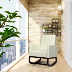 Tangkula 2-in-1 Upholstered Rocking Chair With Wood Leg & Pillow Relax Sofa Chair Light Grey/Beige/Dark Gray 15 Tangkula 2-in-1 Upholstered Rocking Chair With Wood Leg & Pillow Relax Sofa Chair Light Grey/Beige/Dark Gray -Living Room Furniture Store GUEST 105bf6c8 bc42 4902 92f4 ee8d8ef5a8a3