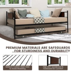 Costway Twin 2-In-1 Daybed Frame With Trundle Bed Set Steel Platform Sofa Bed Black -Living Room Furniture Store GUEST 13325170 02a3 4fd8 ad45 9d81deb660c0