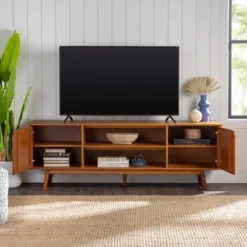 Solid Wood Mid-Century Modern TV Stand For TVs Up To 80" - Saracina Home -Living Room Furniture Store GUEST 13d172c2 7522 436c b47e 043357d4492b