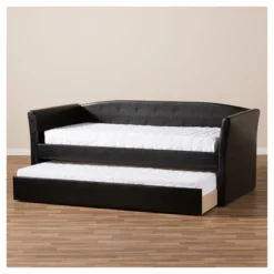 Twin Camino Modern And Contemporary Faux Leather Upholstered Daybed With Guest Trundle Bed - Baxton Studio -Living Room Furniture Store GUEST 20ef71f5 5c27 494b b6e0 c6a8ff39d058