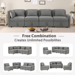 122.8" Minimalist Convertible Modular Sofa, Upholstered Sectional Sofa Couch With 5 Pillows-ModernLuxe -Living Room Furniture Store GUEST 237762c0 3f79 4047 ab5a 727a719c3b7a