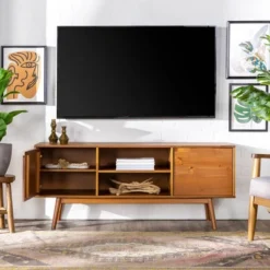 Solid Wood Mid-Century Modern TV Stand For TVs Up To 65" - Saracina Home -Living Room Furniture Store GUEST 334bf308 b086 4c05 9568 1ae4a156a658