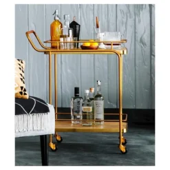 Metal, Wood, And Leather Bar Cart - Gold - Threshold™ -Living Room Furniture Store GUEST 3940ea51 5dbd 496d adf0 a33ee04f6d3f