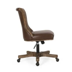 Coulee Contemporary Upholstered Roll Back Swivel Office Chair Dark Brown/Natural - Christopher Knight Home -Living Room Furniture Store GUEST 3bfb8dc1 9bd2 4530 a813 0a3e59ca7a35