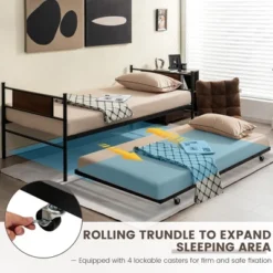 Costway Twin 2-In-1 Daybed Frame With Trundle Bed Set Steel Platform Sofa Bed Black -Living Room Furniture Store GUEST 3c505ce9 6484 414c a870 00679bc93d3c