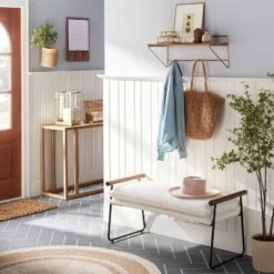 Living Room Furniture Store 84 24" Wood & Brass Wall Shelf With Hooks - Hearth & Hand™ With Magnolia