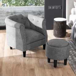Costway Modern Accent Chair With Ottoman Armchair Barrel Sofa Chair With Footrest Grey 13 Costway Modern Accent Chair With Ottoman Armchair Barrel Sofa Chair With Footrest Grey -Living Room Furniture Store GUEST 41db5b6a d838 4351 87c2 54106f517304