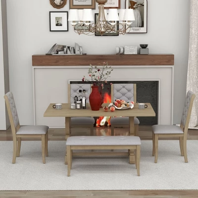 6 PCS Retro Dining Set With Unique-designed Table And Upholstered Chair-ModernLuxe 4 6 PCS Retro Dining Set With Unique-designed Table And Upholstered Chair-ModernLuxe - Image 2