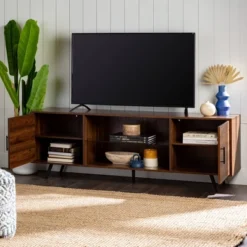 Living Room Furniture Store 76 2 Door Mid-Century Modern Wood Storage TV Stand For TVs Up To 80" - Saracina Home