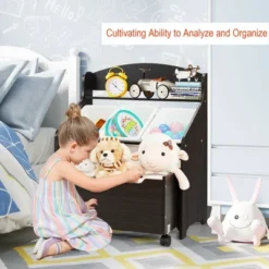 Costway Kids Wooden Toy Storage Unit Organizer W/Rolling Toy Box & Plastic Bins NaturalEspresso -Living Room Furniture Store GUEST 4fc34305 9481 40cd bed5 35dcd736d6c9