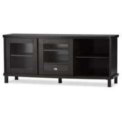 Walda Wood Cabinet With 2 Sliding Doors And 1 Drawer TV Stand For TVs Up To 60" Dark Brown/Gray - Baxton Studio
