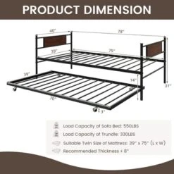 Costway Twin 2-In-1 Daybed Frame With Trundle Bed Set Steel Platform Sofa Bed Black -Living Room Furniture Store GUEST 65439403 ce0a 428c 9625 5f5e23213a7b