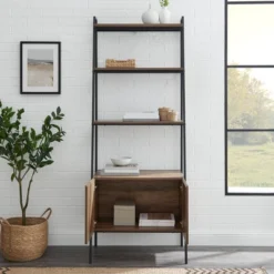 72" Open Shelf And Closed Storage Cabinet Ladder Bookcase - Saracina Home -Living Room Furniture Store GUEST 6884917e 6feb 464d 9a56 e3dd05df4cc1