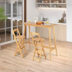 Costway Set Of 4 Bamboo Folding Barstools Counter Height Dining Chairs Installation Free -Living Room Furniture Store GUEST 7004db85 97cc 42ae 9533 c8264c618da5