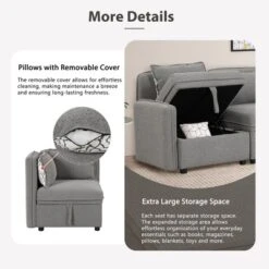 122.8" Minimalist Convertible Modular Sofa, Upholstered Sectional Sofa Couch With 5 Pillows-ModernLuxe -Living Room Furniture Store GUEST 758104f0 2824 4484 a592 7670bd523c90