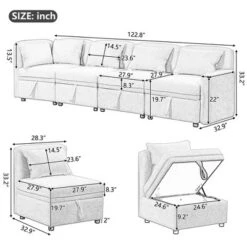 122.8" Minimalist Convertible Modular Sofa, Upholstered Sectional Sofa Couch With 5 Pillows-ModernLuxe -Living Room Furniture Store GUEST 793e584d 807e 4842 8190 13b2a3034754