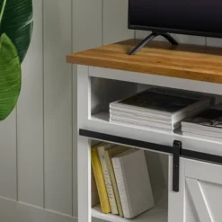 Transitional Sliding Barndoor Highboy TV Stand For TVs Up To 58" - Saracina Home -Living Room Furniture Store GUEST 9668399f e5a7 419a a34e f0354846aab9