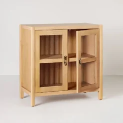 Grooved Wood With Glass 2-Door Cabinet - Natural - Hearth & Hand™ With Magnolia -Living Room Furniture Store GUEST 9aa7705a c66f 495b 80dd 55470dae1fa8