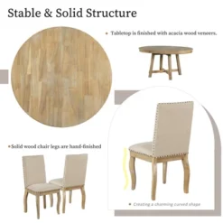 5 PCS Round Wood Extendable Dining Table Set With 4 Upholstered Dining Chairs-ModernLuxe -Living Room Furniture Store GUEST 9ac19d65 3748 4874 9cdb f877628812e6