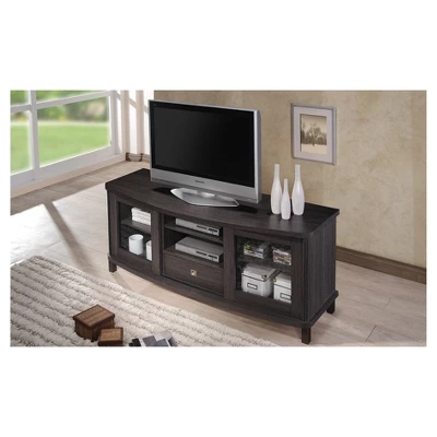 Walda Wood Cabinet With 2 Sliding Doors And 1 Drawer TV Stand For TVs Up To 60" Dark Brown/Gray - Baxton Studio 6 Walda Wood Cabinet With 2 Sliding Doors And 1 Drawer TV Stand For TVs Up To 60" Dark Brown/Gray - Baxton Studio - Image 4