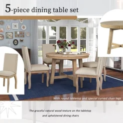 5 PCS Round Wood Extendable Dining Table Set With 4 Upholstered Dining Chairs-ModernLuxe -Living Room Furniture Store GUEST a5510eb2 6547 4904 a54c 8bf06fd8ab57