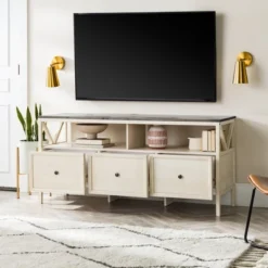 Farmhouse 3 Drawer Wood TV Stand For TVs Up To 65" - Saracina Home -Living Room Furniture Store GUEST acf328b1 4981 4fb4 9c99 669678336b76