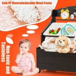 Costway Kids Wooden Toy Storage Unit Organizer W/Rolling Toy Box & Plastic Bins NaturalEspresso -Living Room Furniture Store GUEST afc4f8c4 324e 4563 81ff d202841d1460