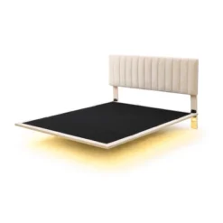 Queen Size Upholstered Floating Velvet Platform Bed With Sensor Light And Headboard-ModernLuxe -Living Room Furniture Store GUEST b1603638 a6f1 4081 9bc8 2febf421e450