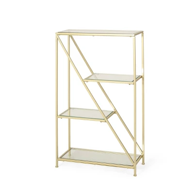 Kokesh Modern Glam Tempered Glass 3 Shelf Asymmetrical Bookcase Gold - Christopher Knight Home 2 Kokesh Modern Glam Tempered Glass 3 Shelf Asymmetrical Bookcase Gold - Christopher Knight Home
