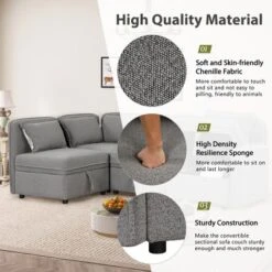 122.8" Minimalist Convertible Modular Sofa, Upholstered Sectional Sofa Couch With 5 Pillows-ModernLuxe -Living Room Furniture Store GUEST b708a31d 70a5 40da 9681 548a896ef1af