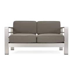 Cape Coral 5pc Aluminum And MGO Seating Set With Fire Table Khaki/Light Gray - Christopher Knight Home -Living Room Furniture Store GUEST ba32cccb a3a9 441f 87f5 cb1c409c9ccb