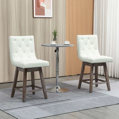 HOMCOM Bar Stools Set Of 2, Swivel Bar Chairs, 25.5" High Fabric Tufted Breakfast Barstools For Kitchen Counter, Cream White 3 HOMCOM Bar Stools Set Of 2, Swivel Bar Chairs, 25.5" High Fabric Tufted Breakfast Barstools For Kitchen Counter, Cream White