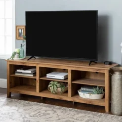 Transitional 6 Cubby Wood Open Storage Wood TV Stand For TVs Up To 80"- Saracina Home -Living Room Furniture Store GUEST ce83f227 95ad 48d0 9fb8 48e192d8fef5
