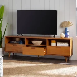 Cara 3 Drawer Mid-Century Modern 3 Drawer TV Stand For TVs Up To 80" - Saracina Home 26 Cara 3 Drawer Mid-Century Modern 3 Drawer TV Stand For TVs Up To 80" - Saracina Home -Living Room Furniture Store GUEST d0c50bac b70e 4f4a 80ee 5b7b6555975b