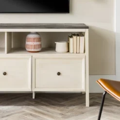 Farmhouse 3 Drawer Wood TV Stand For TVs Up To 65" - Saracina Home -Living Room Furniture Store GUEST db616c55 957b 4465 80b7 0cddcd1d7792