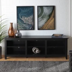 Transitional 6 Cubby Wood Open Storage Wood TV Stand For TVs Up To 80"- Saracina Home -Living Room Furniture Store GUEST e1ec3d43 1637 41d5 b7e8 b83712cd51fe