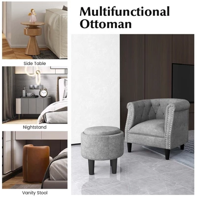 Costway Modern Accent Chair With Ottoman Armchair Barrel Sofa Chair With Footrest Grey 9 Costway Modern Accent Chair With Ottoman Armchair Barrel Sofa Chair With Footrest Grey - Image 7