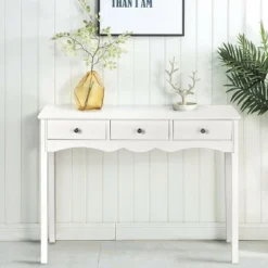 Costway Console Table Hall Table Side Table Desk Accent Table 3 Drawers Entryway White -Living Room Furniture Store GUEST e6e72db3 43b3 42d6 95f8 7e6c90496612