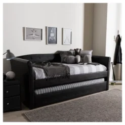 Twin Camino Modern And Contemporary Faux Leather Upholstered Daybed With Guest Trundle Bed - Baxton Studio -Living Room Furniture Store GUEST eae772a6 ece0 47e0 ba27 42d46d1808ea