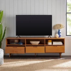 Living Room Furniture Store 7 Cara 3 Drawer Mid-Century Modern 3 Drawer TV Stand For TVs Up To 80" - Saracina Home