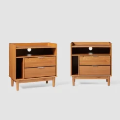 2pk Mid-Century Modern Solid Wood 2 Drawer Storage Nightstands - Saracina Home -Living Room Furniture Store GUEST f532e41d ed41 4d3a b78d 89ad584048a2