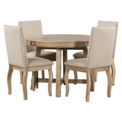 5 PCS Round Wood Extendable Dining Table Set With 4 Upholstered Dining Chairs-ModernLuxe -Living Room Furniture Store GUEST fbbff2cd 1c63 4fc1 baba 030f081038fe