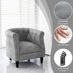 Costway Modern Accent Chair With Ottoman Armchair Barrel Sofa Chair With Footrest Grey 16 Costway Modern Accent Chair With Ottoman Armchair Barrel Sofa Chair With Footrest Grey -Living Room Furniture Store GUEST fe363bf6 0f13 4b84 809e 32e0eedb3386