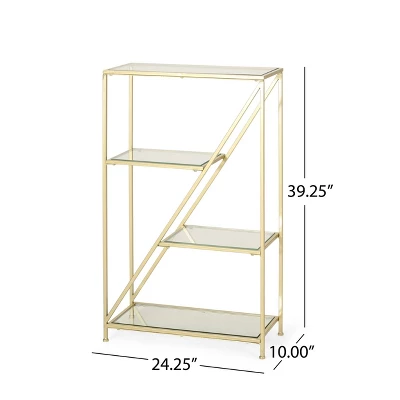 Kokesh Modern Glam Tempered Glass 3 Shelf Asymmetrical Bookcase Gold - Christopher Knight Home 9 Kokesh Modern Glam Tempered Glass 3 Shelf Asymmetrical Bookcase Gold - Christopher Knight Home - Image 8