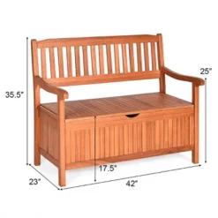 Costway 42'' Storage Bench Deck Box Solid Wood Seating Container Tools Toys W/Backrest -Living Room Furniture Store GUEST fe581b08 a71b 4c1c 9d55 211d1895556f